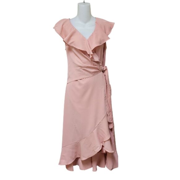 SICTASD Peach Ruffled Collar Midi Wrap Dress - NWOT - Picture 1 of 6
